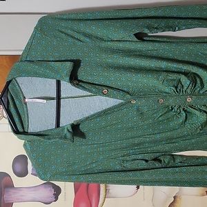 FREE PEOPLE green and blue button up dress